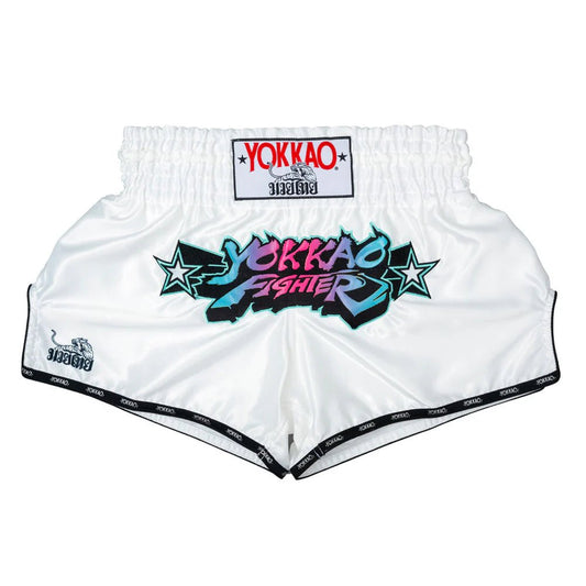 Yokkao Fighter KO Muay Thai Shorts - White - Stone Fight Shop