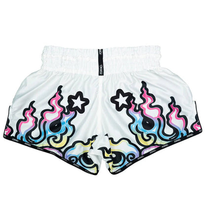 Yokkao Flames Muay Thai Shorts - White - Stone Fight Shop