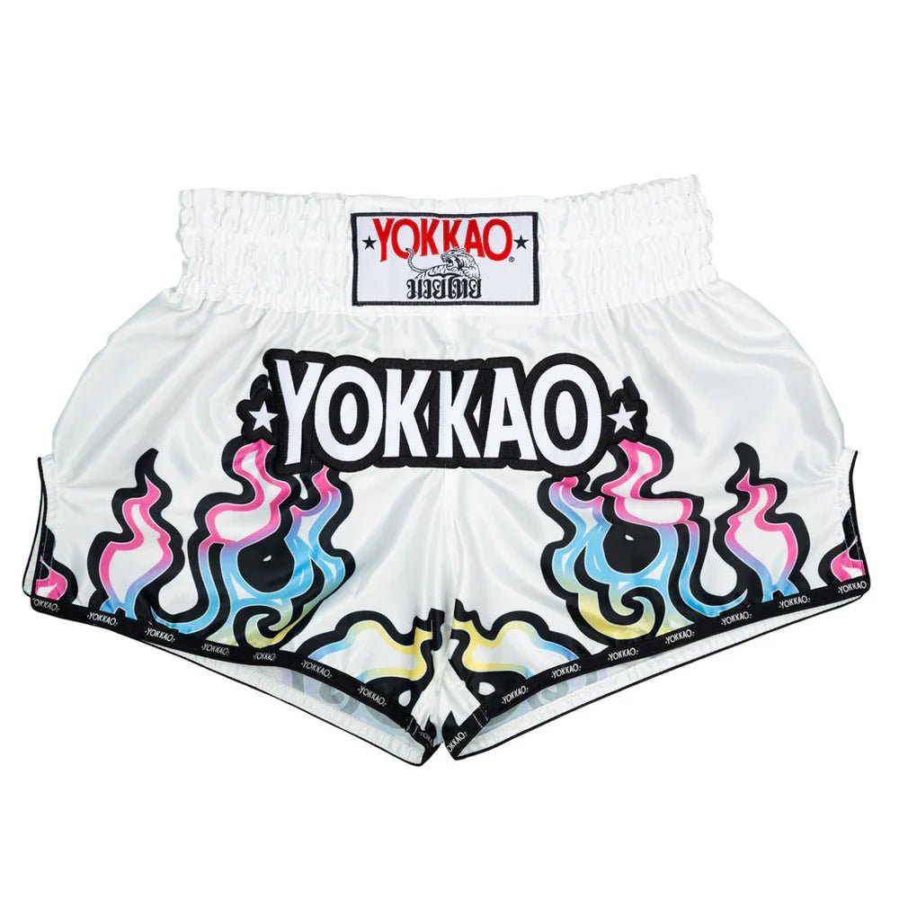 Yokkao Flames Muay Thai Shorts - White - Stone Fight Shop