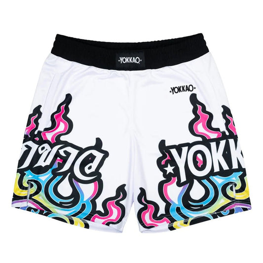 Yokkao Flames Workout Shorts - White - Stone Fight Shop