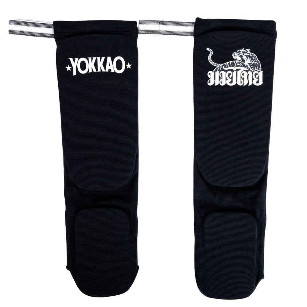 Yokkao Muay Thai Boxing Shin Guards Black Cotton - Stone Fight Shop