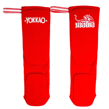 Yokkao Muay Thai Boxing Shin Guards Red Cotton - Stone Fight Shop