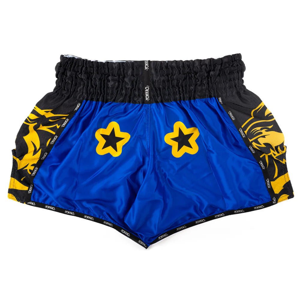 Yokkao Original Muay Thai Shorts Gold - Electric Blue - Stone Fight Shop