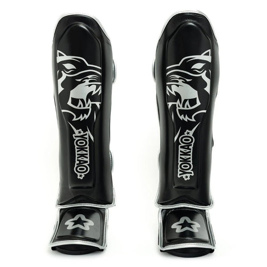 Yokkao Original Shin Guards Silver - Absolute Black - Stone Fight Shop