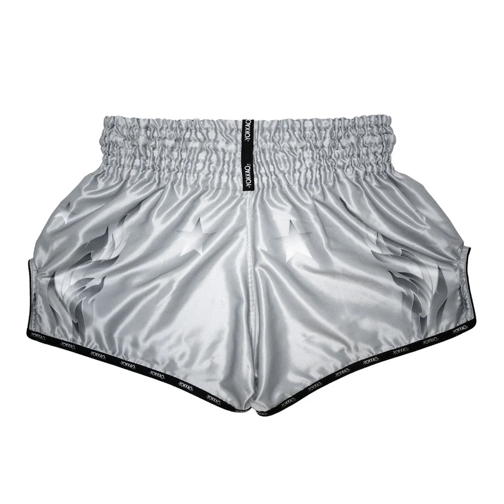 Yokkao The Flame Muay Thai Shorts - Silver - Stone Fight Shop