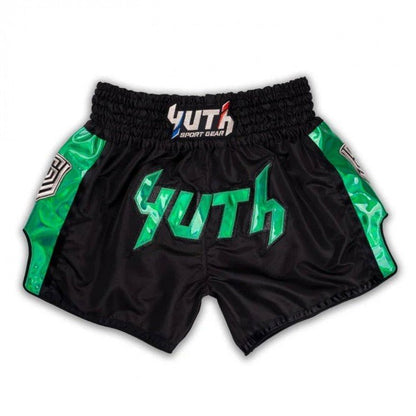 Yuth Hologram Muay Thai Shorts Black - Green - Stone Fight Shop