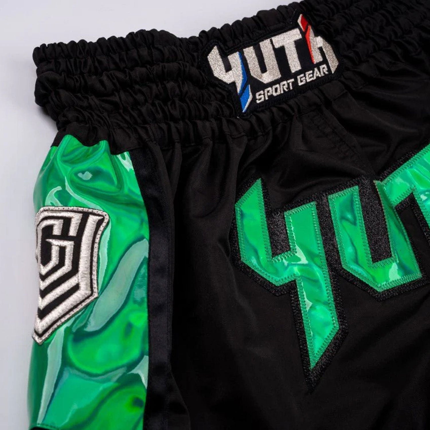 Yuth Hologram Muay Thai Shorts Black - Green - Stone Fight Shop