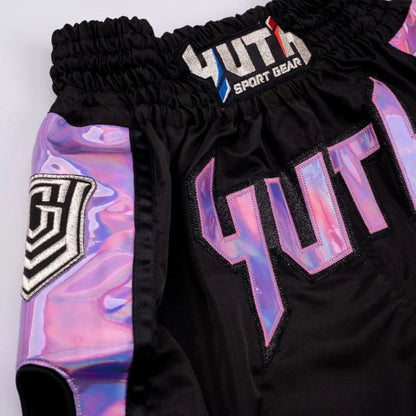 Yuth Hologram Muay Thai Shorts Black - Purple - Stone Fight Shop