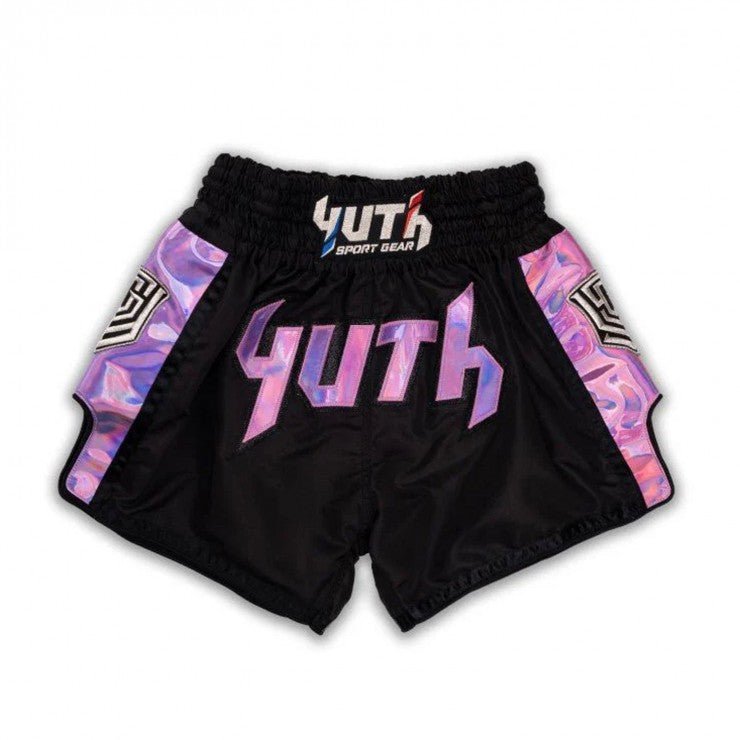 Yuth Hologram Muay Thai Shorts Black - Purple - Stone Fight Shop