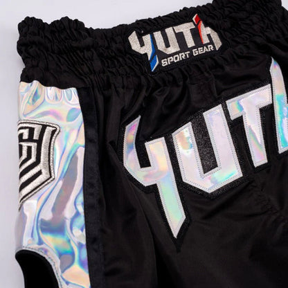 Yuth Hologram Muay Thai Shorts Black - Silver - Stone Fight Shop