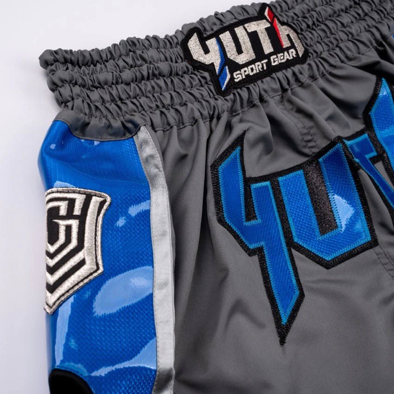 Yuth Hologram Muay Thai Shorts Grey - Blue - Stone Fight Shop