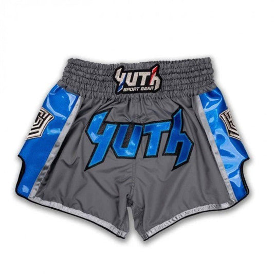 Yuth Hologram Muay Thai Shorts Grey - Blue - Stone Fight Shop