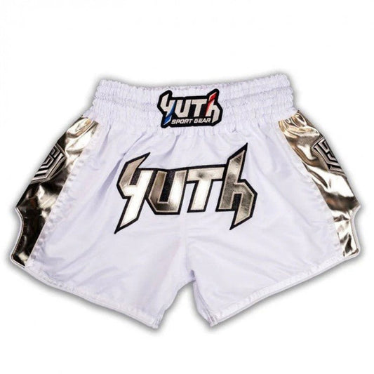 Yuth Hologram Muay Thai Shorts White - Gold - Stone Fight Shop