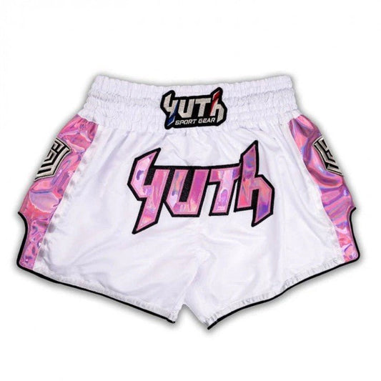 Yuth Hologram Muay Thai Shorts White - Pink - Stone Fight Shop